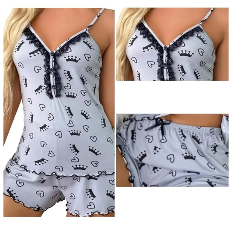 Nattøjssæt med dyb V-hals til kvinder