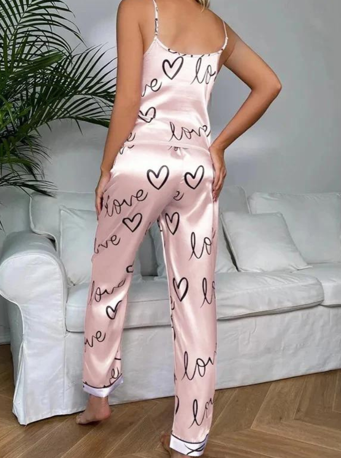 Pyjamas-sæt i satin til kvinder