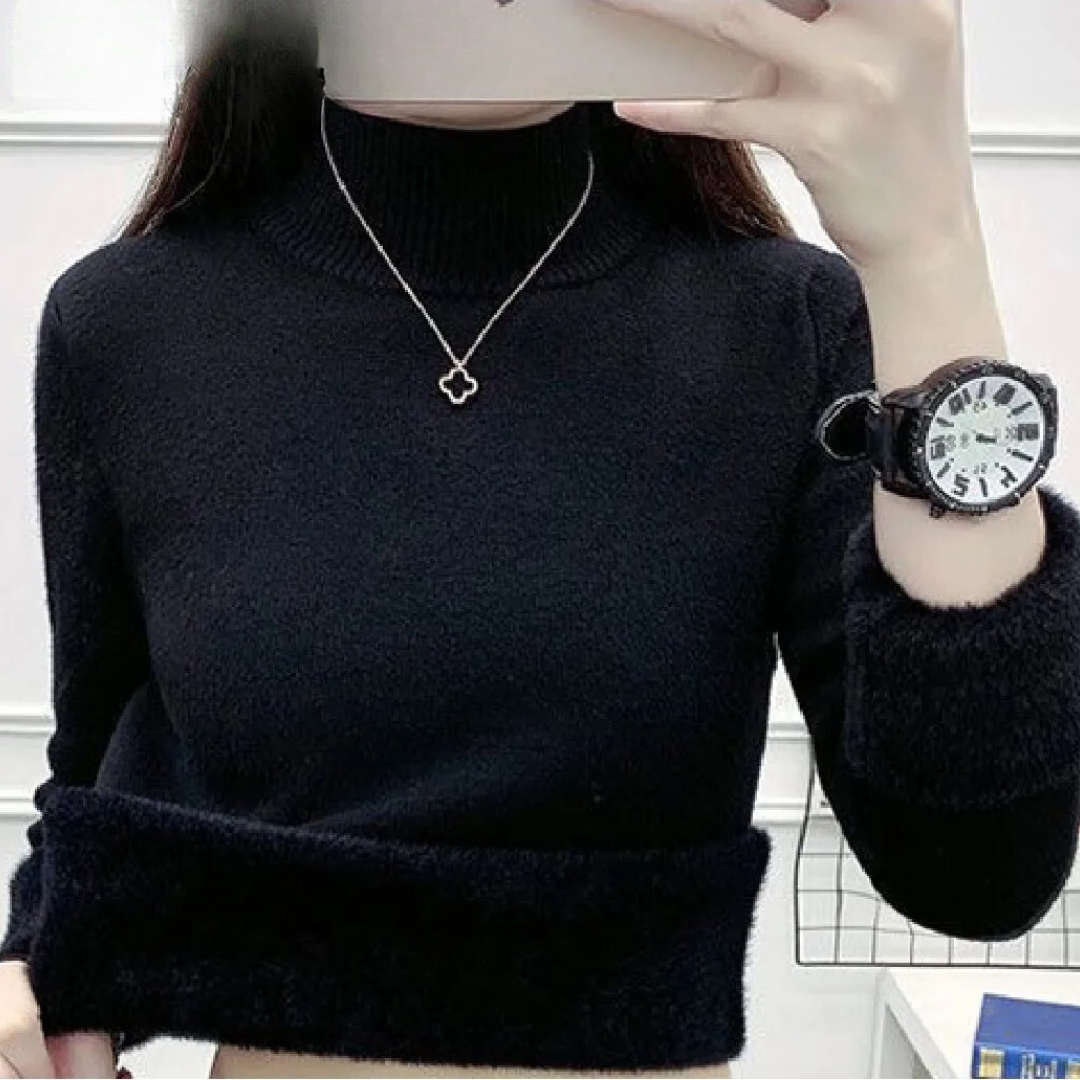 Rullekrave-sweater med fløjlsforing til kvinder