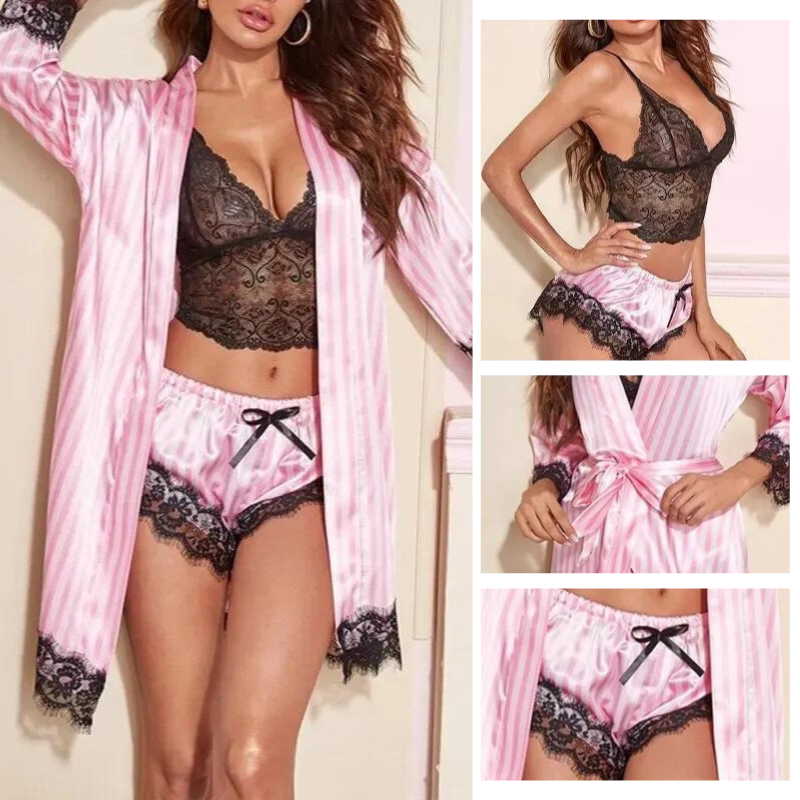 Kvinders 4-i-1 satin blonde nattøj