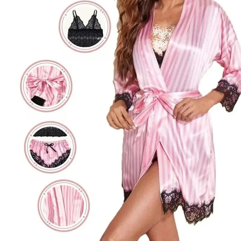 Kvinders 4-i-1 satin blonde nattøj