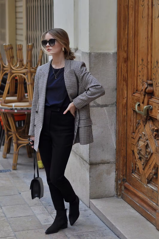 Vintage plaid blazerfrakke til kvinder