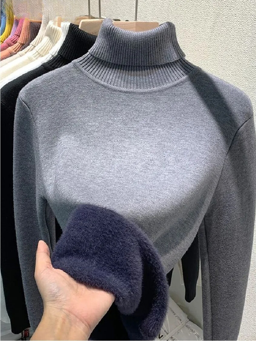 Rullekrave-sweater med fløjlsforing til kvinder